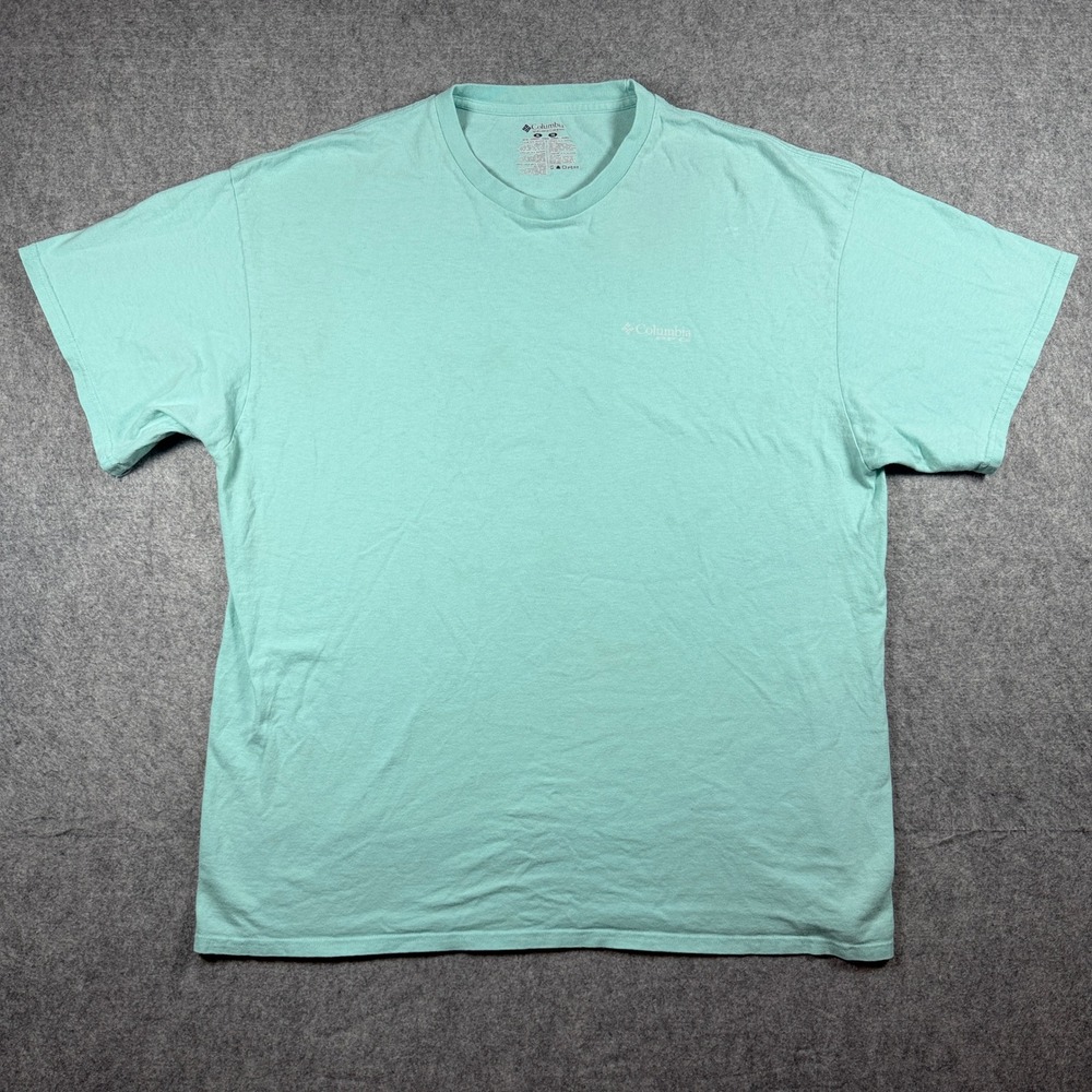 Columbia Mens PFG Performance Fishing Gear T Shirt XL Mint Green Cotton Logo